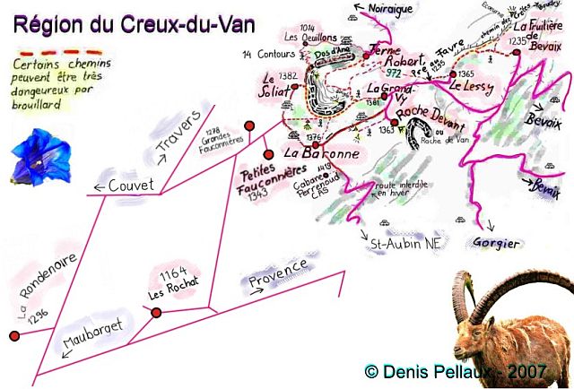 Carte de la région du Creux-du-Van